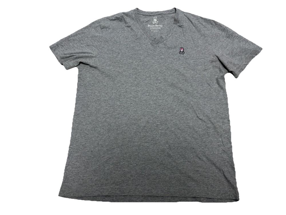 Psycho Bunny T-Shirt Mens 5 Gray Short Sleeve V-Neck Pima Cotton Regular Fit
